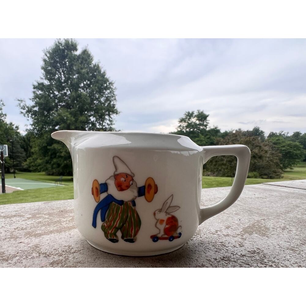 Antique 1920s Oremont Bavaria Nursery Creamer Clown Rabbit Child Porcelain. Rare
